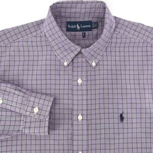 Ralph Lauren Mens Plaid Button Down Shirt Purple White 16.5 32/33 Long Sleeve